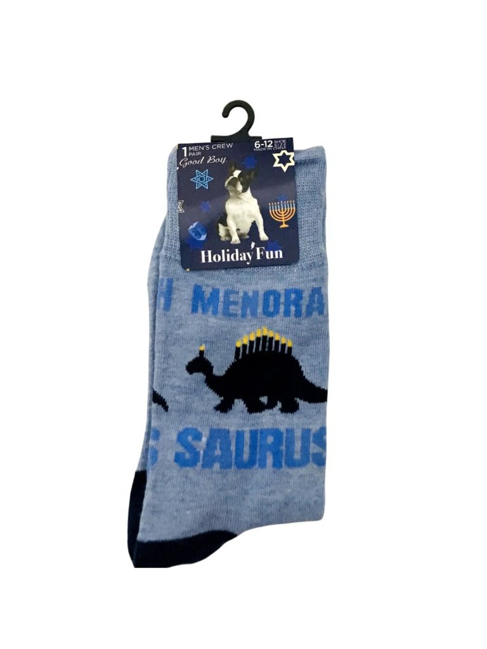 MENORAH SAURUS Hanukkah Men's Crew Socks 6-12